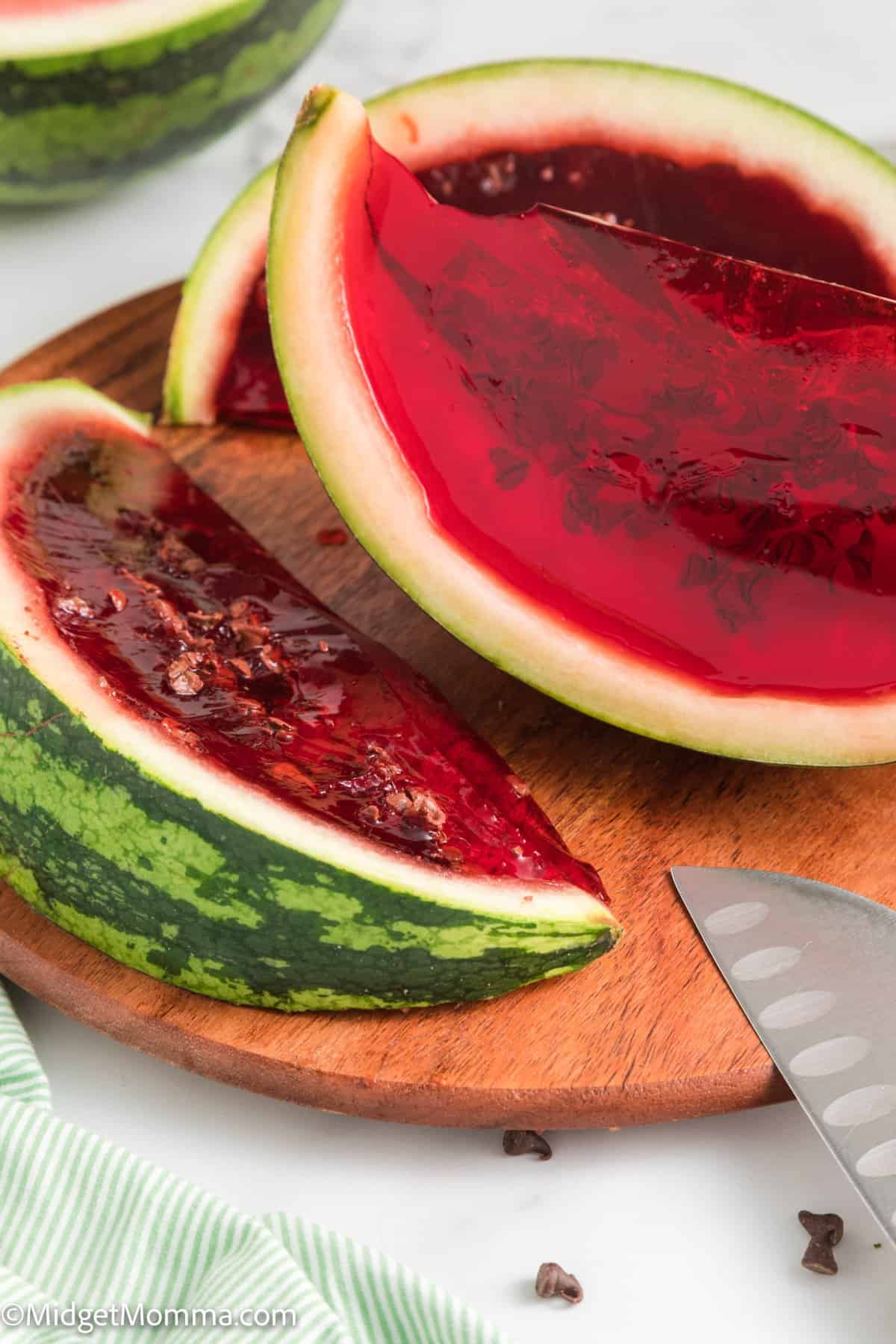 side view of jello filled watermelon