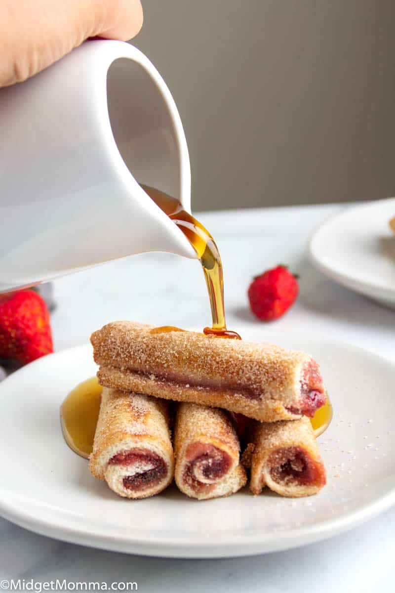 French Toast Roll Ups with maple syrup