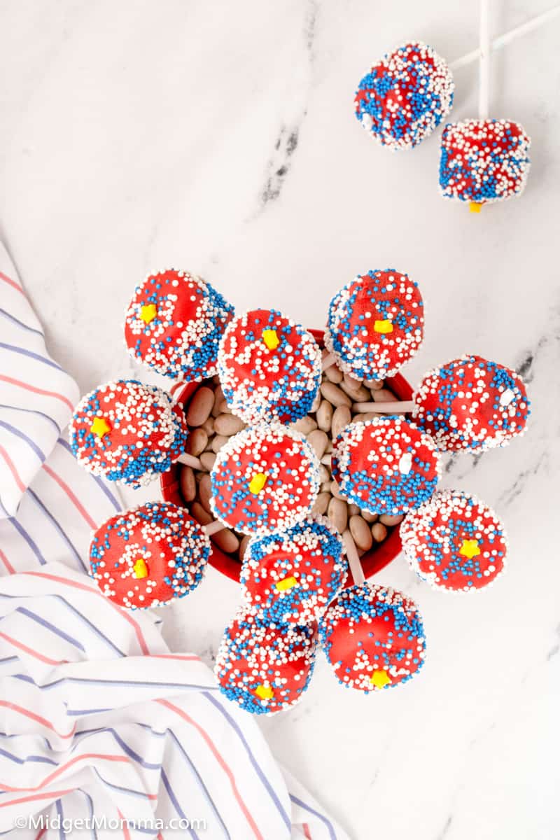 Overhead photo of Patriotic Chocolate Covered Marshmallow Pops