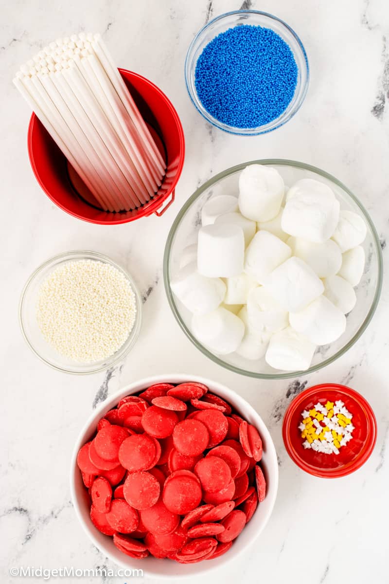 Patriotic Chocolate Covered Marshmallow Pops ingredients