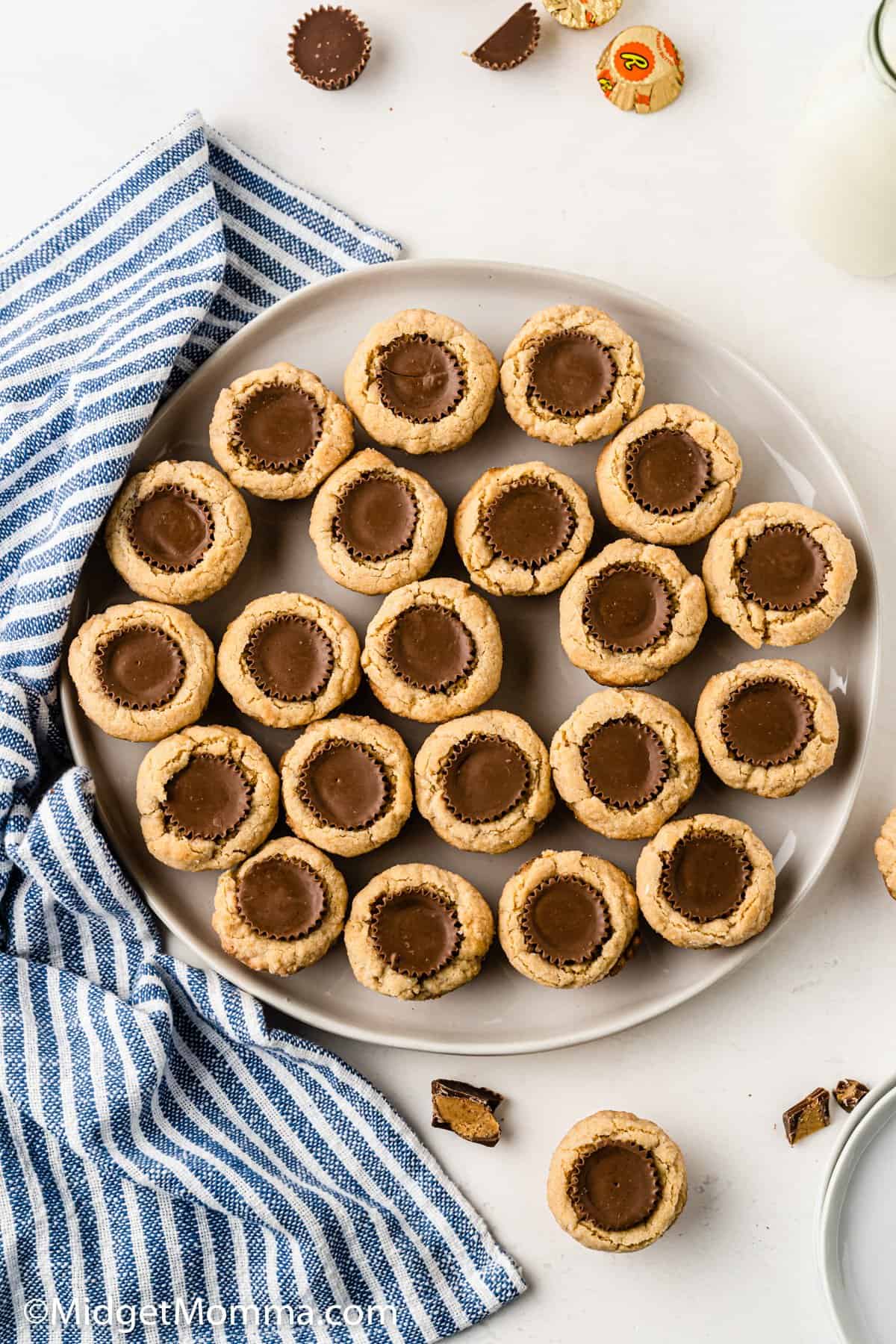 overhead photo of Peanut Butter Cookie Cups on a platter