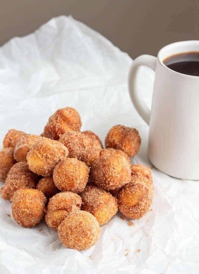 Cinnamon Sugar Donut holes made with biscuits on a plate