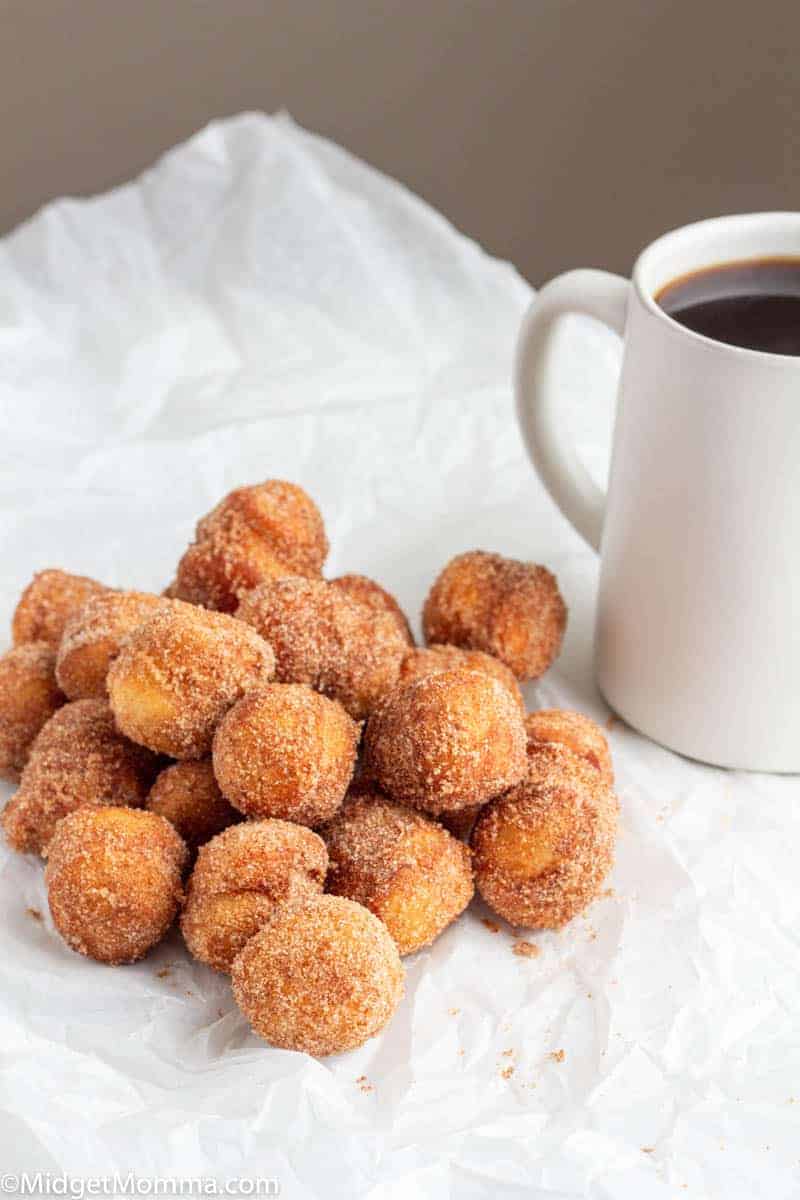 Cinnamon Sugar Donut holes made with biscuits on a plate