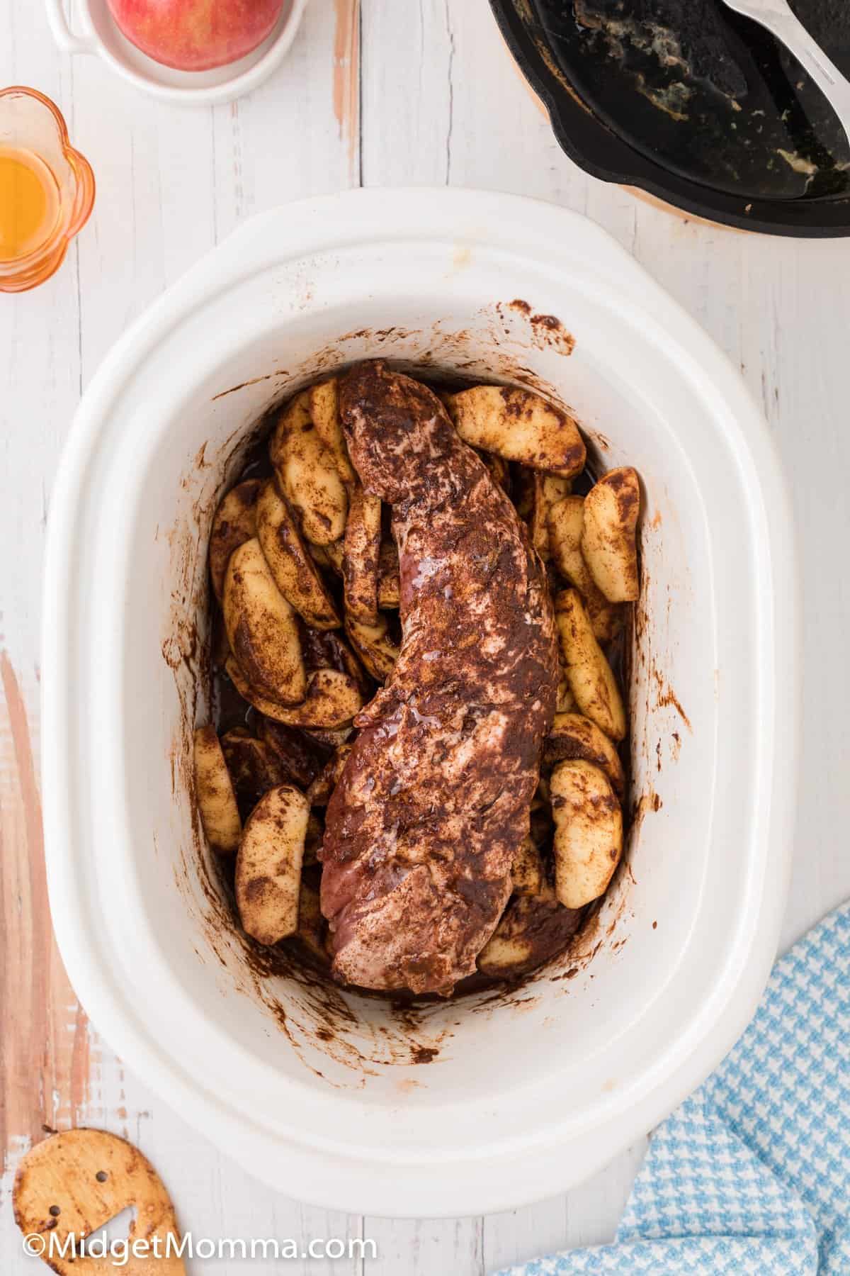 Slow Cooker Pork Tenderloin and Apples in a slow cooker