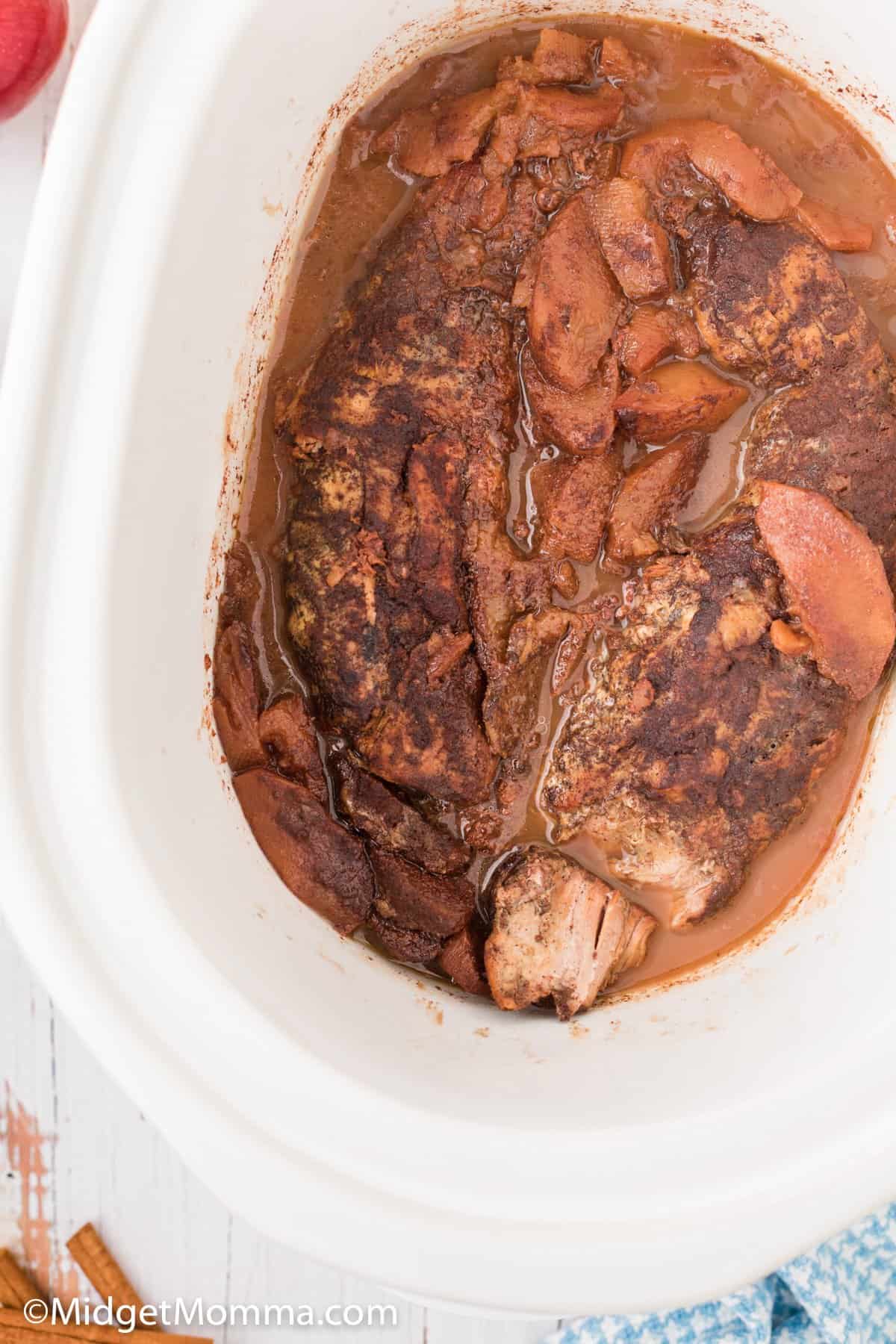 Slow Cooker Pork Tenderloin and Apples in slow cooker