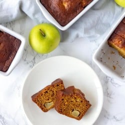 Slices of pumpkin apple bread. Homemade fresh pumpkin apple bread on a plate.