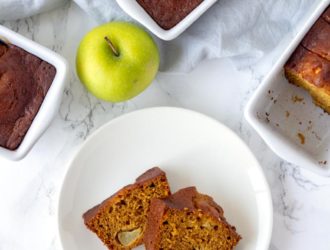 Slices of pumpkin apple bread. Homemade fresh pumpkin apple bread on a plate.