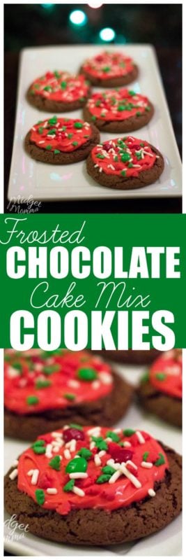 Chocolate Cake Mix cookies are the perfect soft baked chocolate cookie. Top with your favorite frosting, some sprinkles and M&Ms and you have awesome festive Chocolate Christmas cookies! #Cookies #CakeMixCookies #SoftChocolateCookies #EasyCookies #ChristmasCookies Chocolate Cake Mix cookies are the perfect soft baked chocolate cookie. Top with your favorite frosting, some sprinkles and M&Ms and you have awesome festive Chocolate Christmas cookies! #Cookies #CakeMixCookies #SoftChocolateCookies #EasyCookies #ChristmasCookies