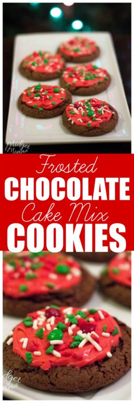 Chocolate Cake Mix cookies are the perfect soft baked chocolate cookie. Top with your favorite frosting, some sprinkles and M&Ms and you have awesome festive Chocolate Christmas cookies! #Cookies #CakeMixCookies #SoftChocolateCookies #EasyCookies #ChristmasCookies Chocolate Cake Mix cookies are the perfect soft baked chocolate cookie. Top with your favorite frosting, some sprinkles and M&Ms and you have awesome festive Chocolate Christmas cookies! #Cookies #CakeMixCookies #SoftChocolateCookies #EasyCookies #ChristmasCookies