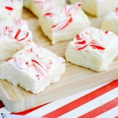 bite sized pieces of peppermint fudge made with white chocolate