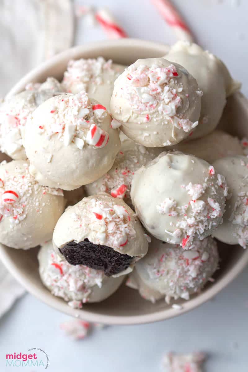 Peppermint Oreo Truffle balls in a bowl