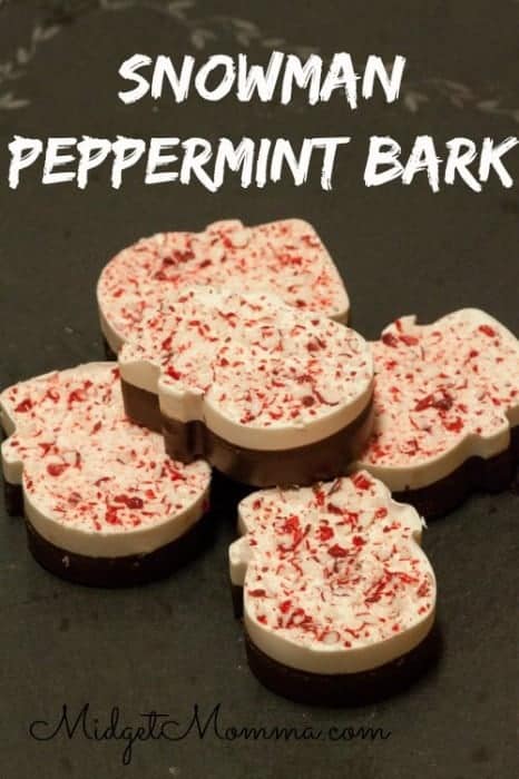 Snowman Peppermint Bark is a fun twist on your classic bark. It's the combination of white chocolate & milk chocolate with the addition of peppermint.