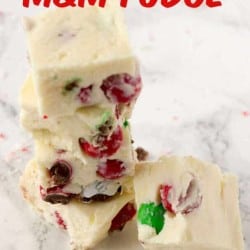 This 3 Ingredient White Chocolate Peppermint Fudge with M&M’S® White Chocolate Peppermint looks like it took a lot of work to make but its super simple.