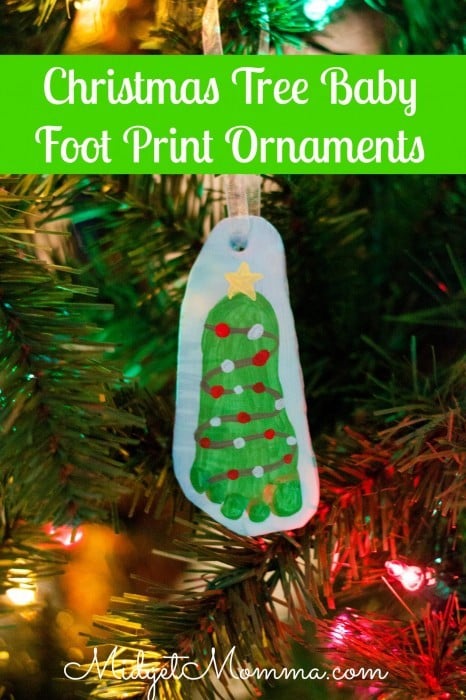 How perfect would this Christmas tree baby foot print ornament be on the tree? Using DIY air dry clay, make a memory ornament shared as a christmas tree of your little ones foot. Fun Christmas craft to make as a keepsake. DIY Christmas craft, DIY Christmas tree, Christmas memory ornament.