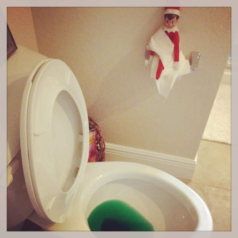 Elf going potty in the bathroom