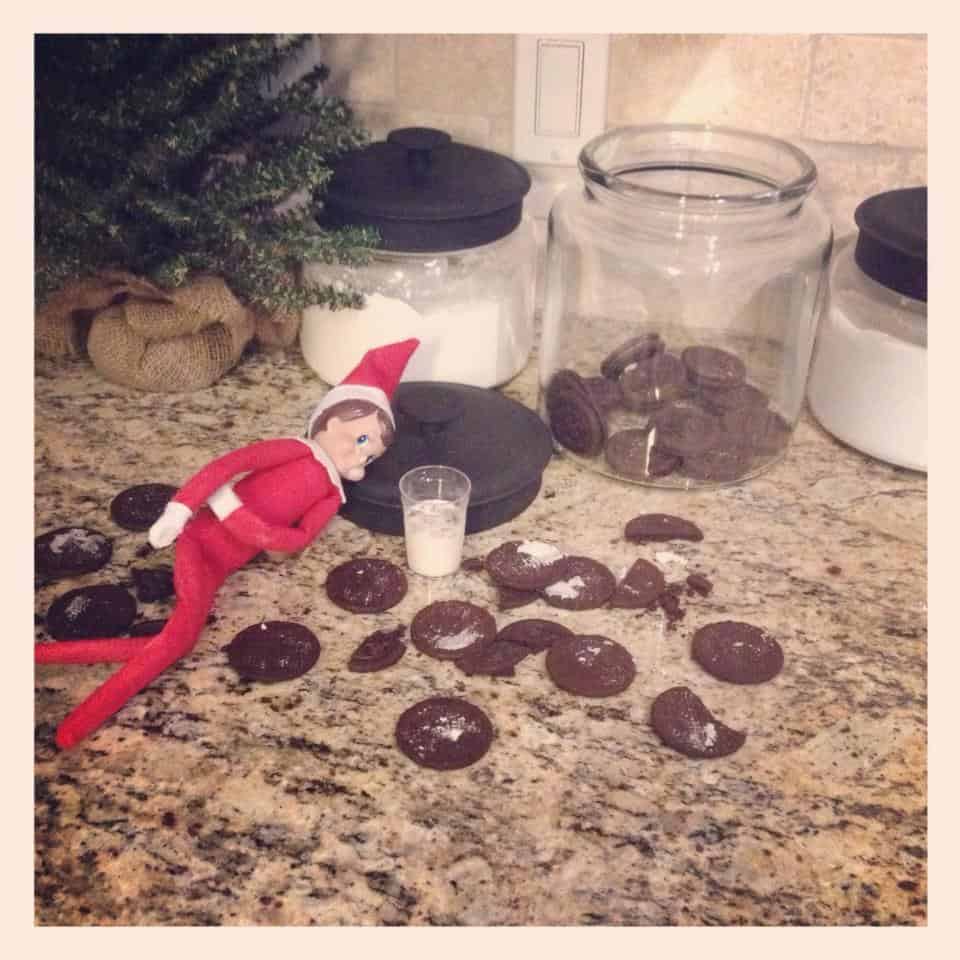 elf on the shelf eats cookies on the counter