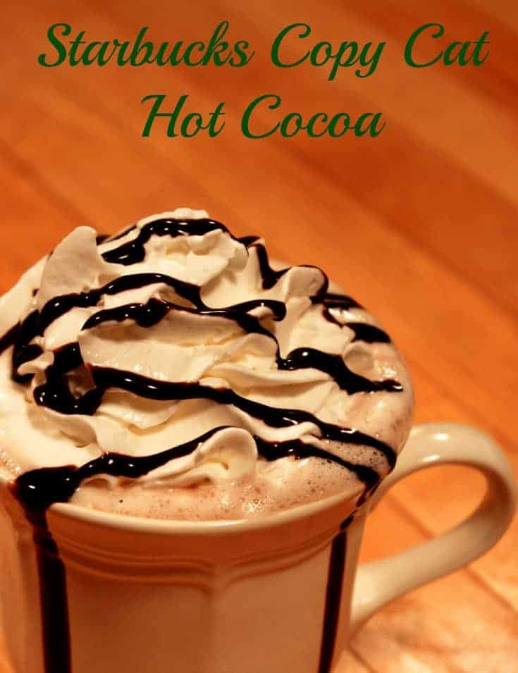 This Homemade Hot Chocolate taste so much like Starbucks hot chocolate. It is so rich and creamy. Don't forget to top it off with some whipped cream.