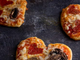 Heart shaped pizza for valentine's day fresh out of the oven