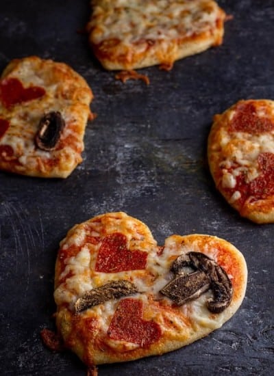 Heart shaped pizza for valentine's day fresh out of the oven