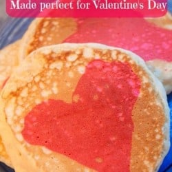 This Homemade Pancake Mix makes pancakes that are light and fluffy. With just a little food coloring you can add a fun heart to the middle of your pancakes.