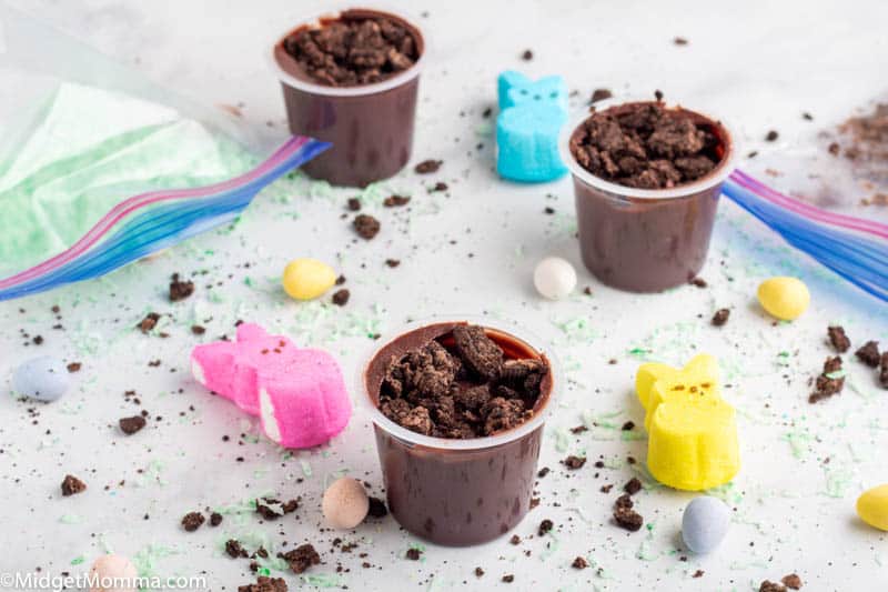 Easter Dirt Pudding Cups - with Peeps! - Just is a Four Letter Word