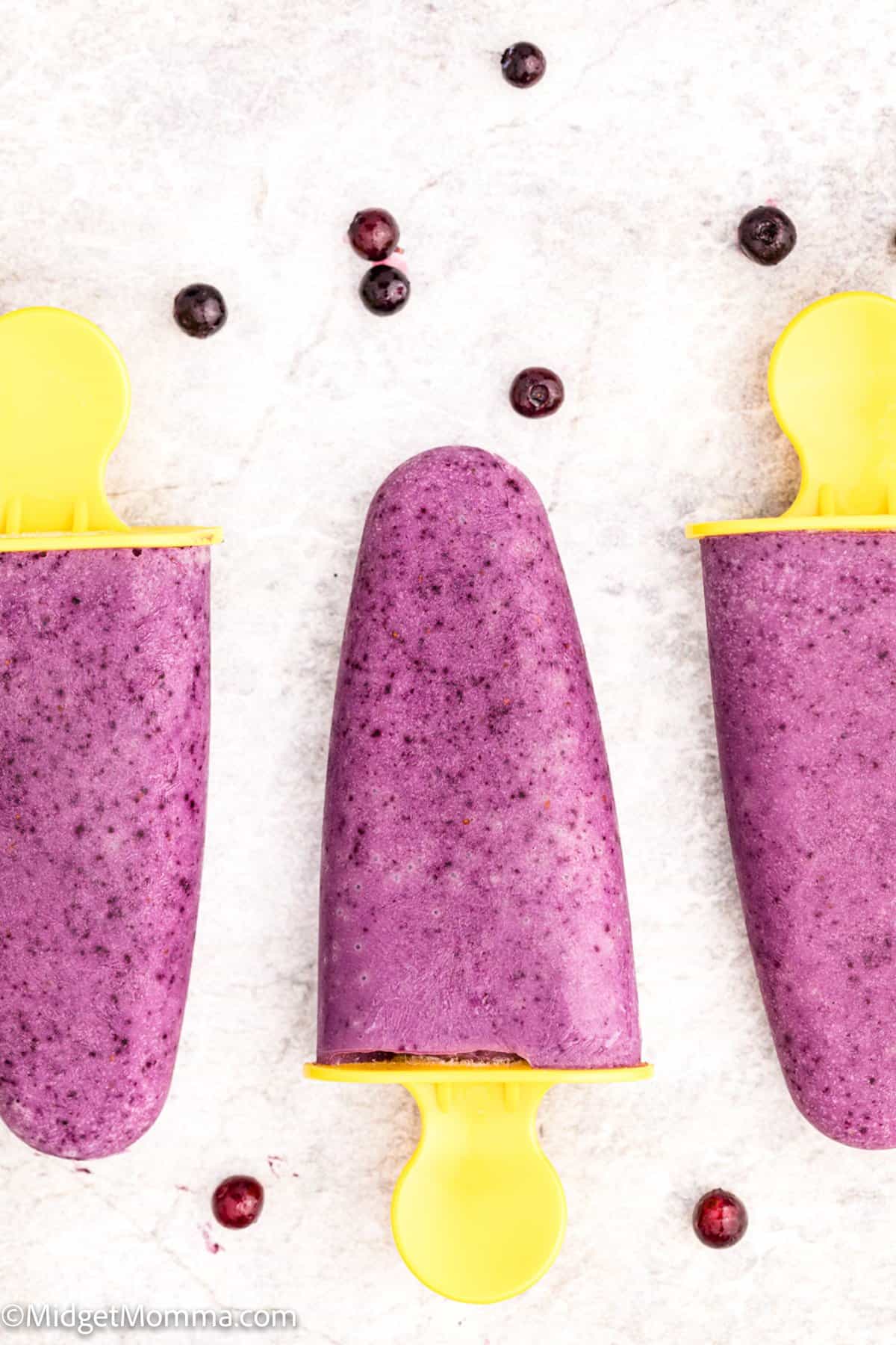 overhead photo of 3 Blueberry Yogurt Popsicles