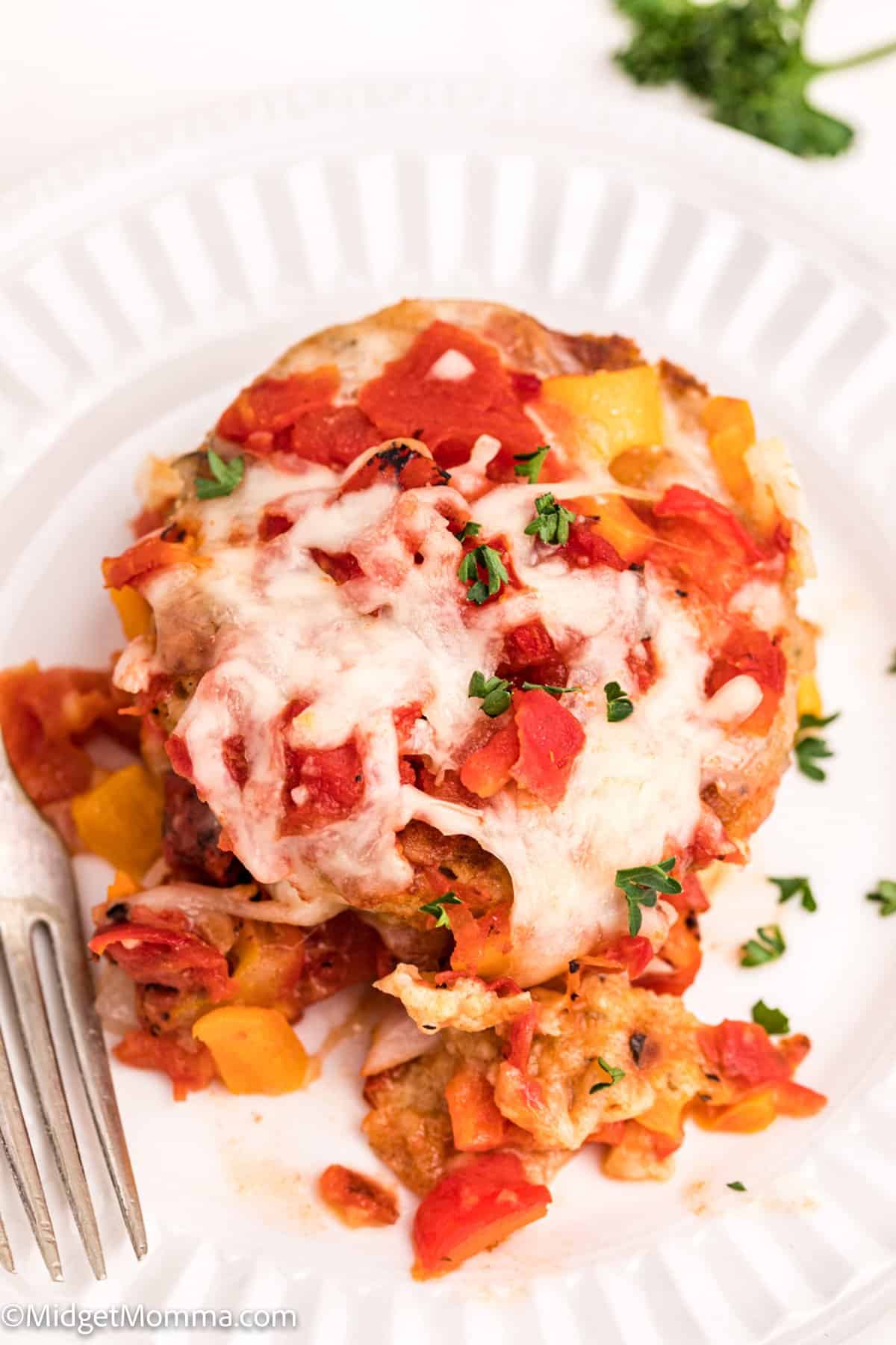 overhead photo of Baked Eggplant Parmesan on a plate