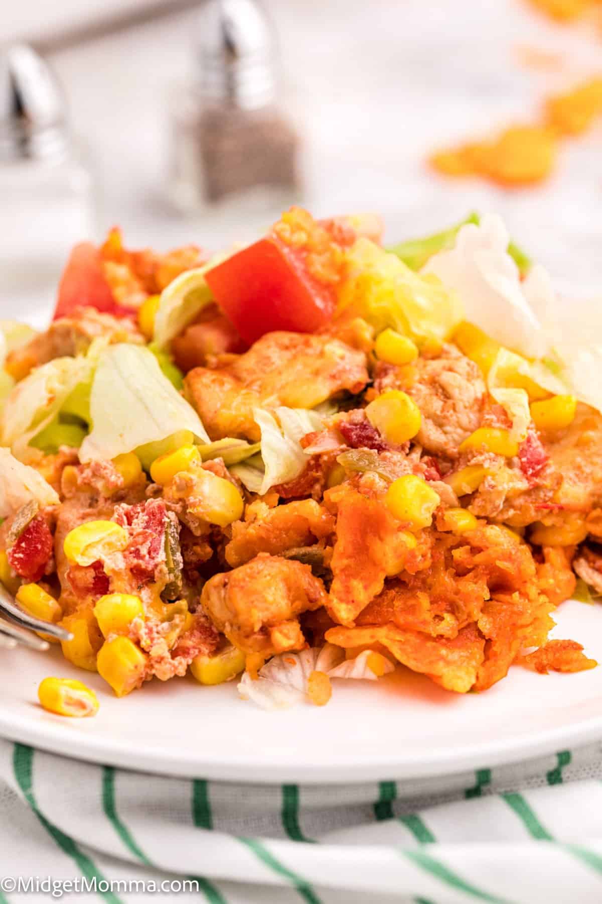 front photo of Cheesy Doritos Chicken Casserole on a plate