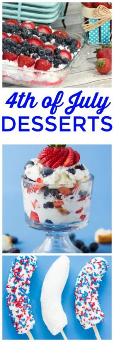 These Red, white and blue desserts are perfect 4th of july desserts. Many of these 4th of july desserts are no bake desserts. #4thofJuly #Desserts #RedWhiteAndBlue #RedWhiteAndBlueDesserts