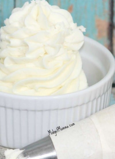 Homemade Whipped Frosting is a light take on the classic buttercream frosting. It has the flavor of whip cream but you are able to frost a cake with it.