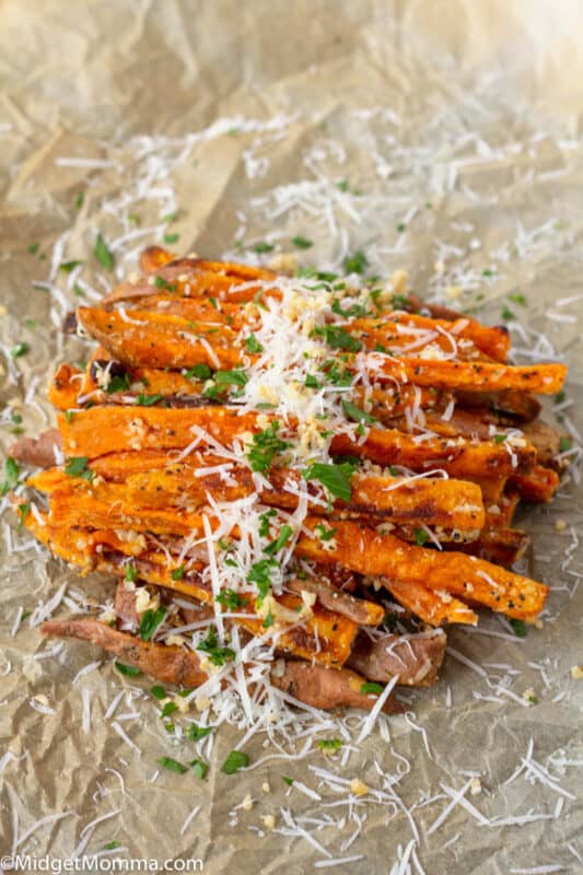 Parmesan Garlic Sweet Potato Fries Recipe • MidgetMomma