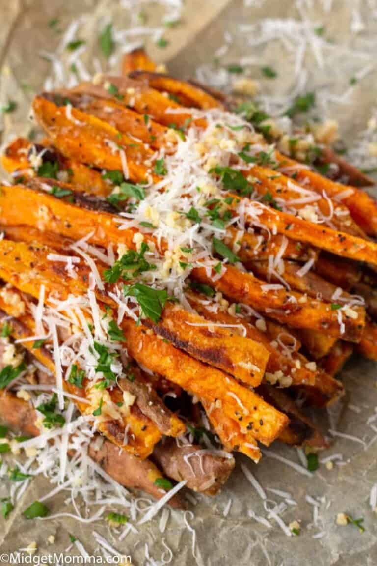 Parmesan Garlic Sweet Potato Fries Recipe • MidgetMomma