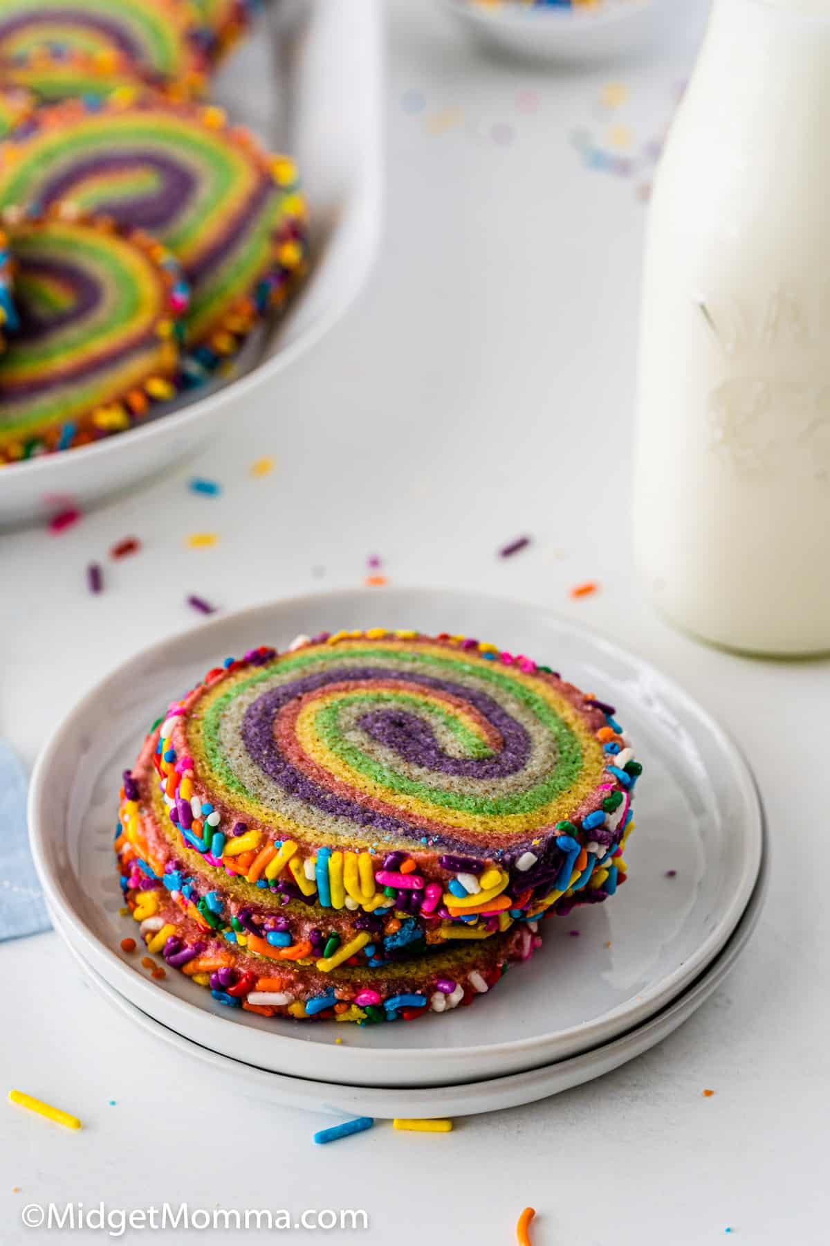 close up photo of Rainbow Pinwheel Cookies