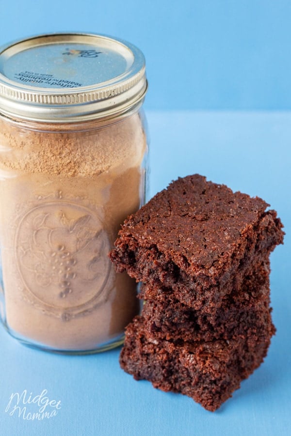 easy homemade brownie mix stored in a mason jar for easy brownie mixing