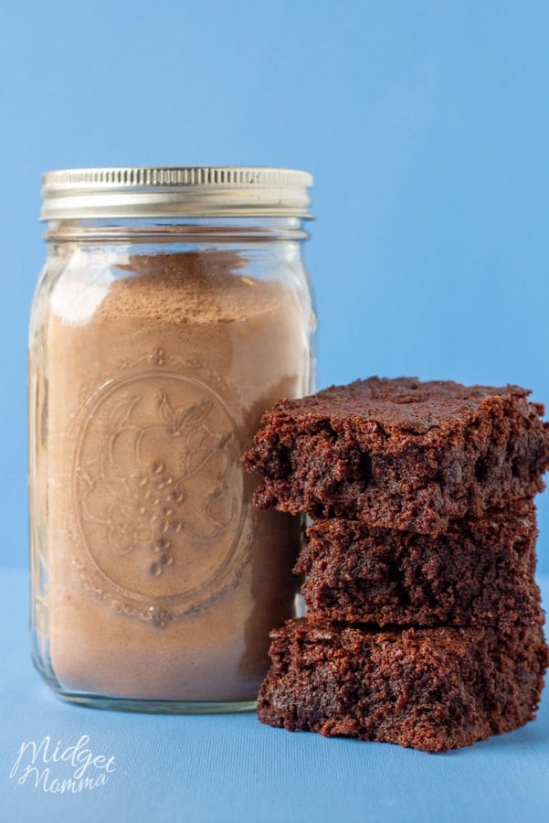 homemade mix to make homemade brownies stored in a mason jar