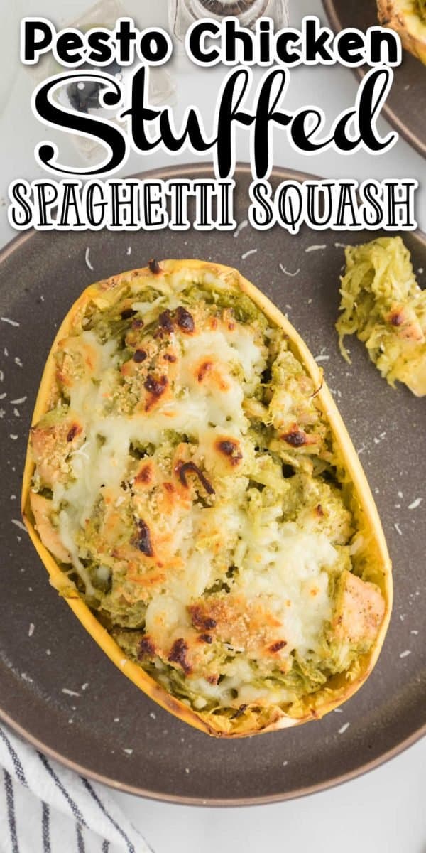 Chicken Pesto Oven Baked Spaghetti Squash Bowls