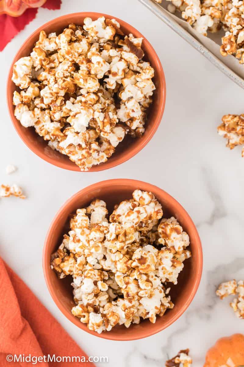 overhead photo Pumpkin Spice Caramel Corn