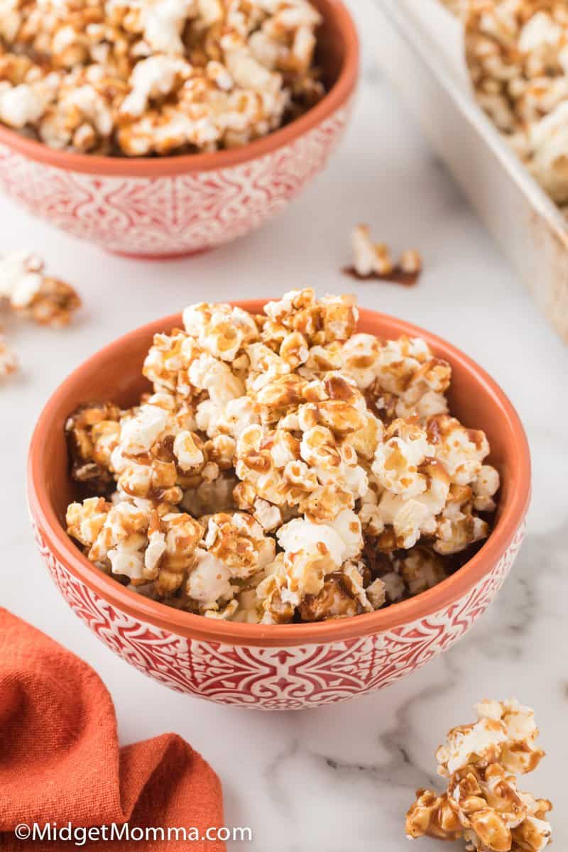 Pumpkin Spice Caramel Corn in a bowl