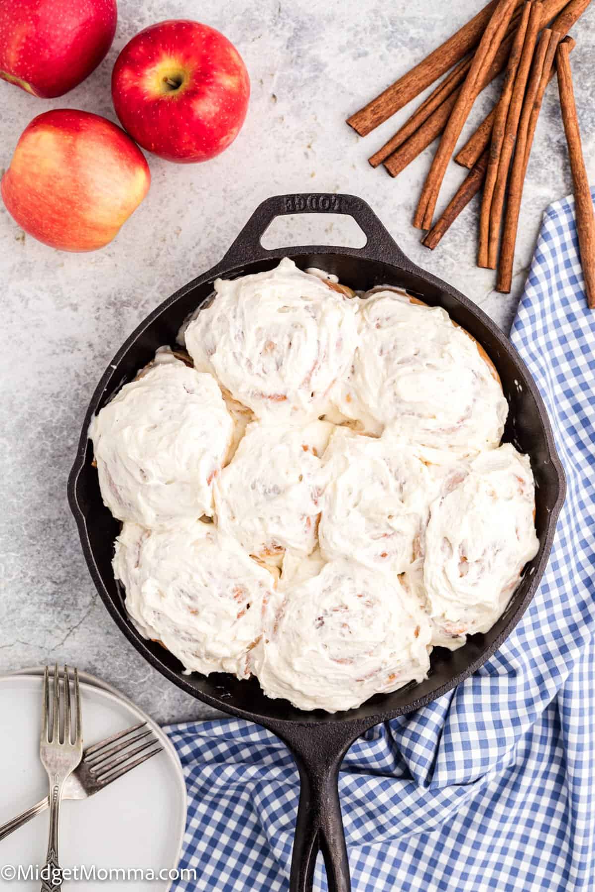 Apple Pie Cinnamon Rolls Recipe in a cast iron skillet