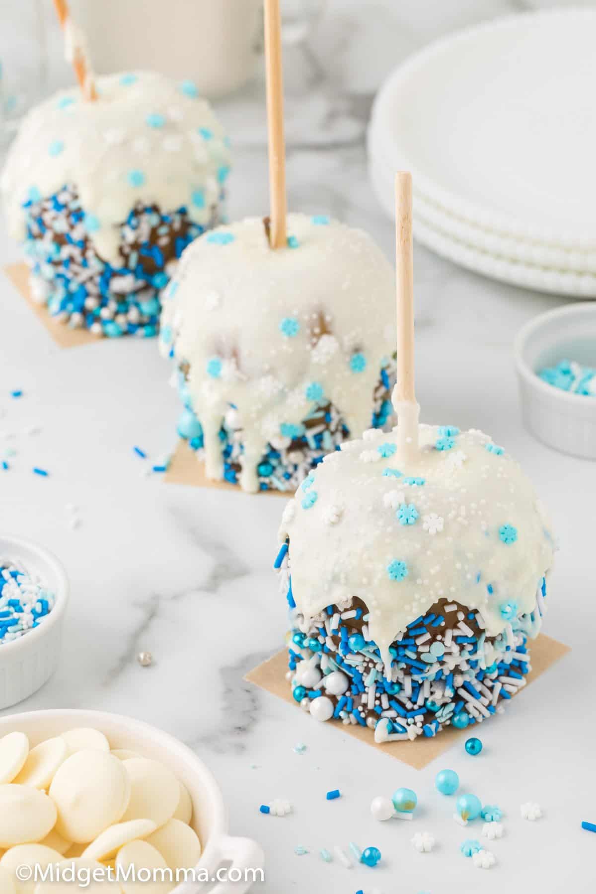 Frozen Themed White Chocolate Caramel Apples