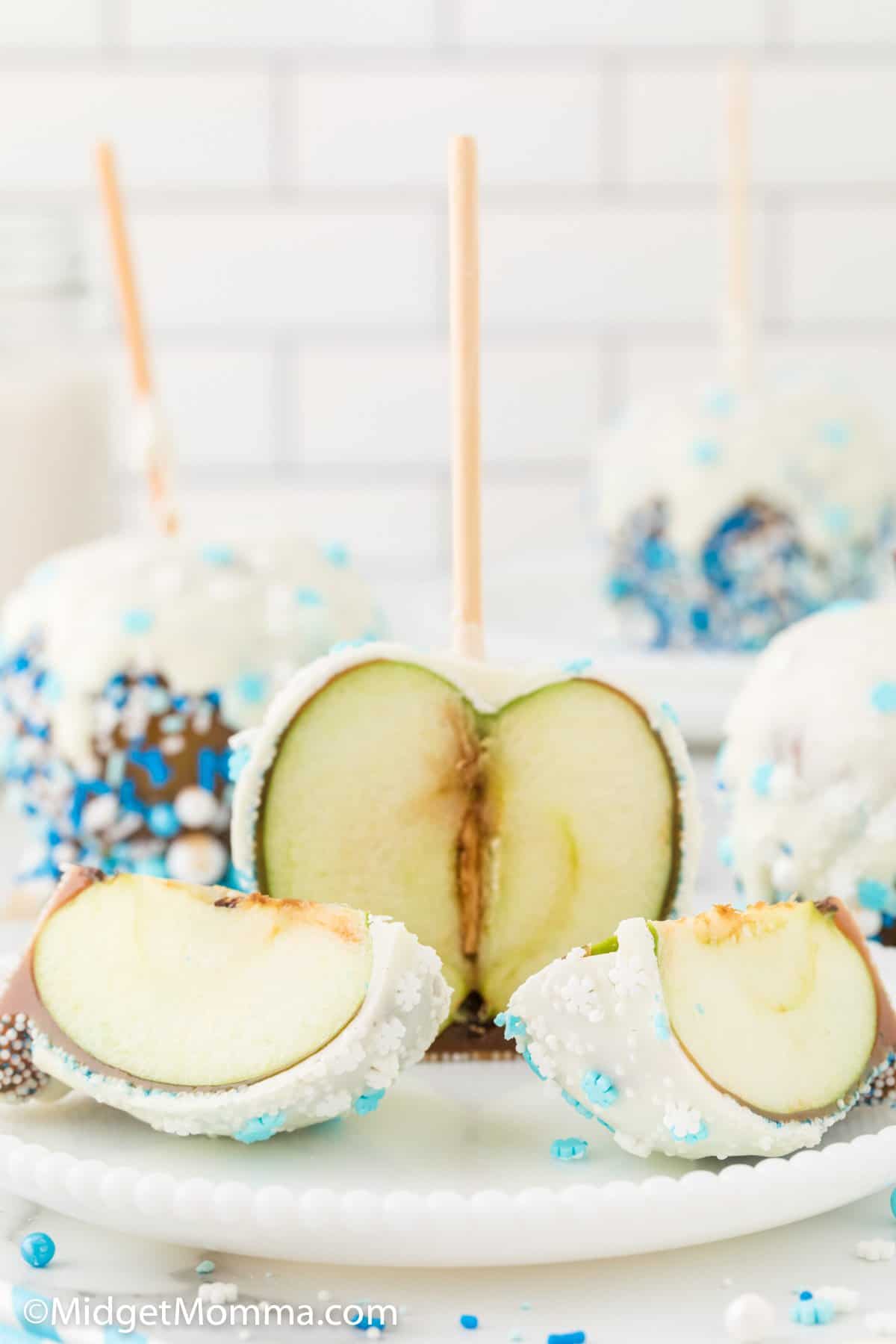Frozen Themed White Chocolate Caramel Apples