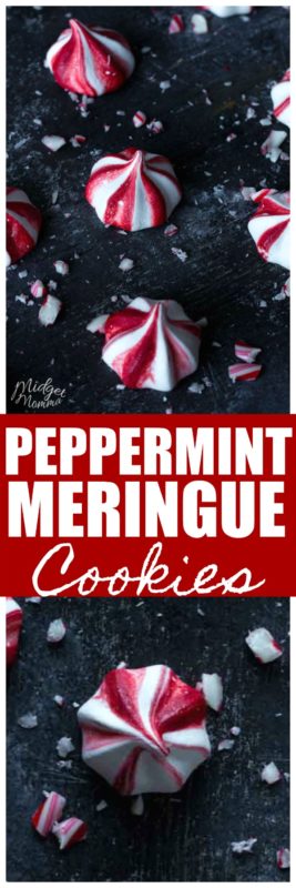 These Peppermint Meringue cookies are a light and airy cookie that taste just like a peppermint candy cane. A simple Christmas cookie that has the perfect peppermint flavor! #Peppermint #Meringue #PeppermintCookie #MeringueCookie #PeppermintChristmasCookie #ChristmasCookie Peppermint-Meringue-Cookies MidgetMomma