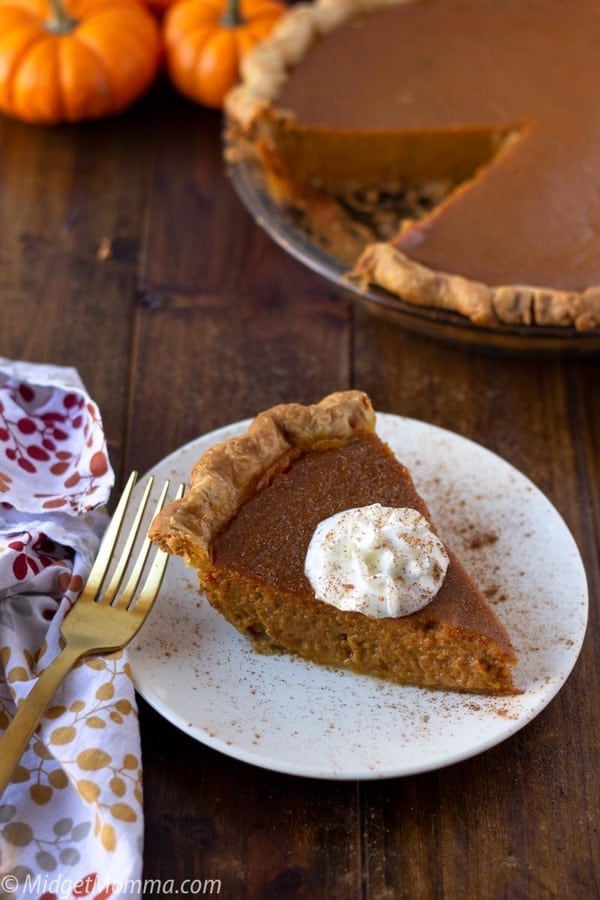 slice of maple pumpkin pie on a white plate