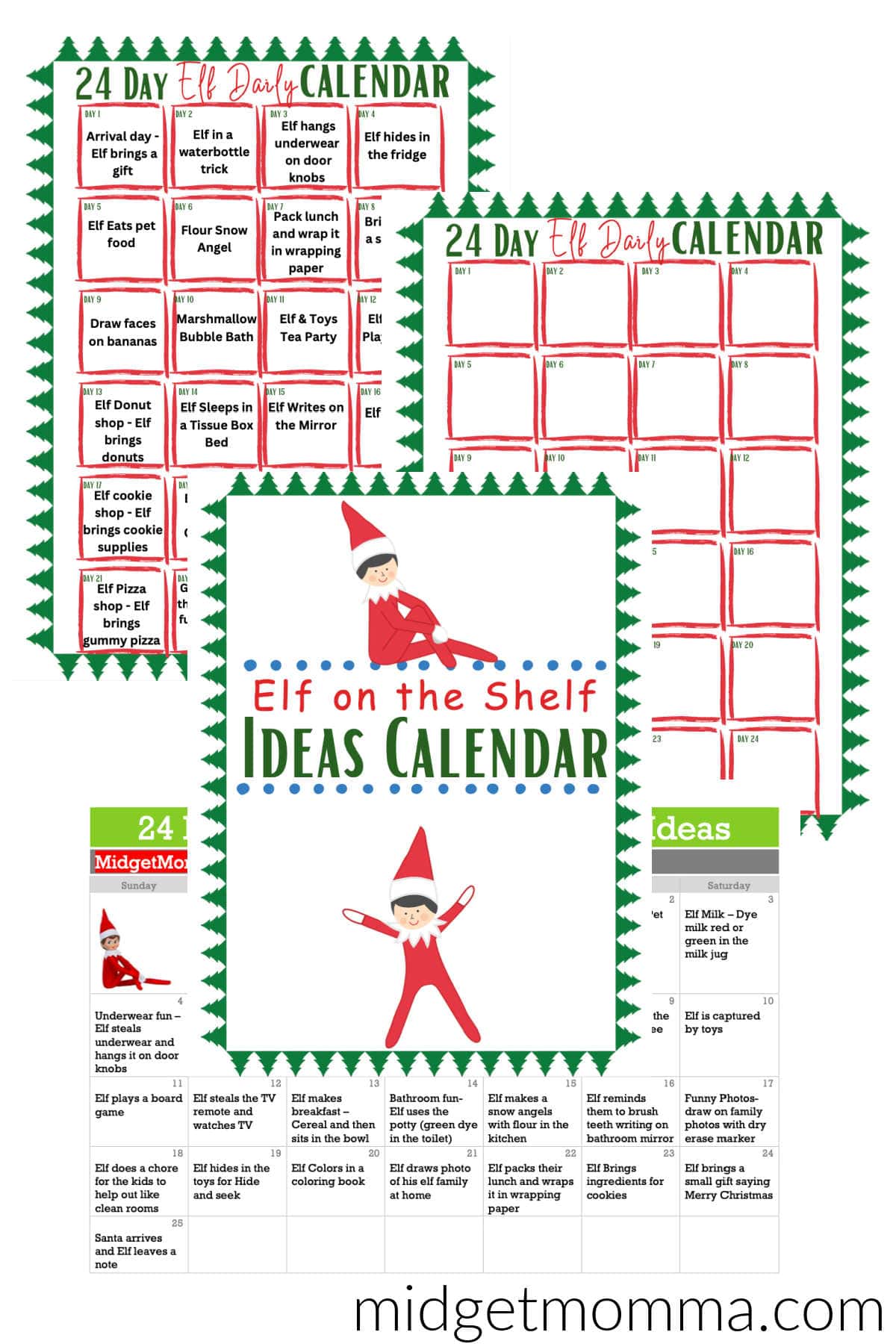 24 days of elf on the shelf ideas calendar printable