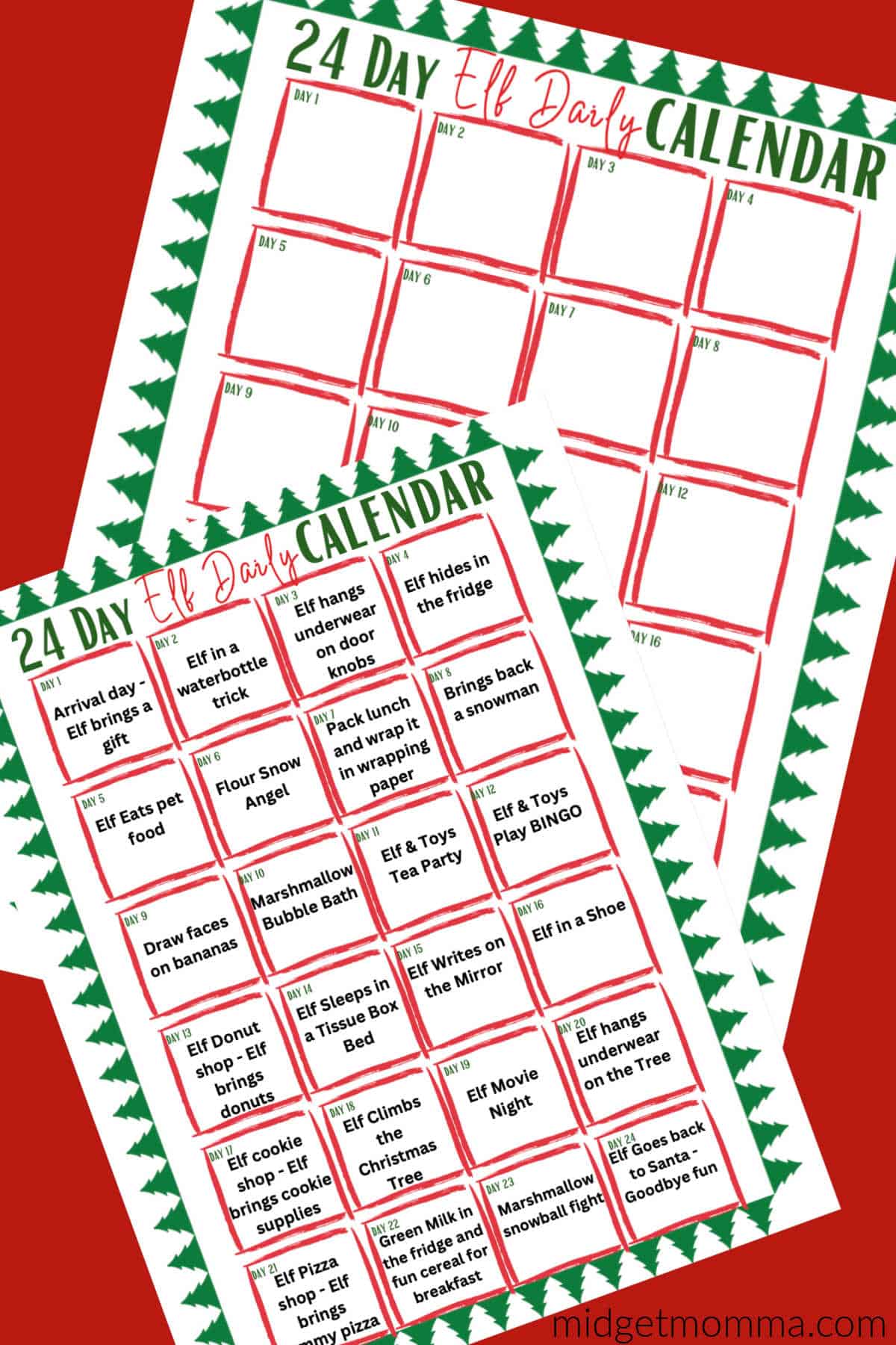 24 days of elf on the shelf ideas calendar printable pages