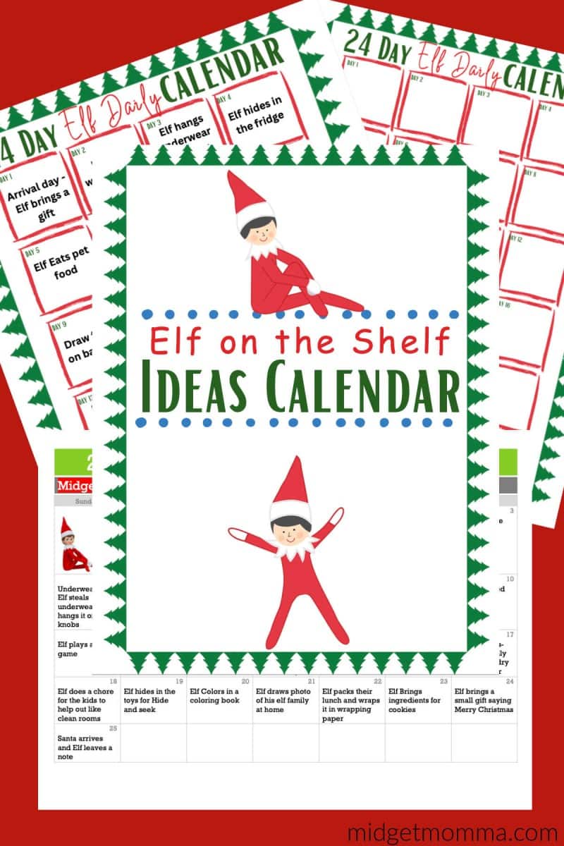 Elf on the Shelf Ideas Calendar Printable