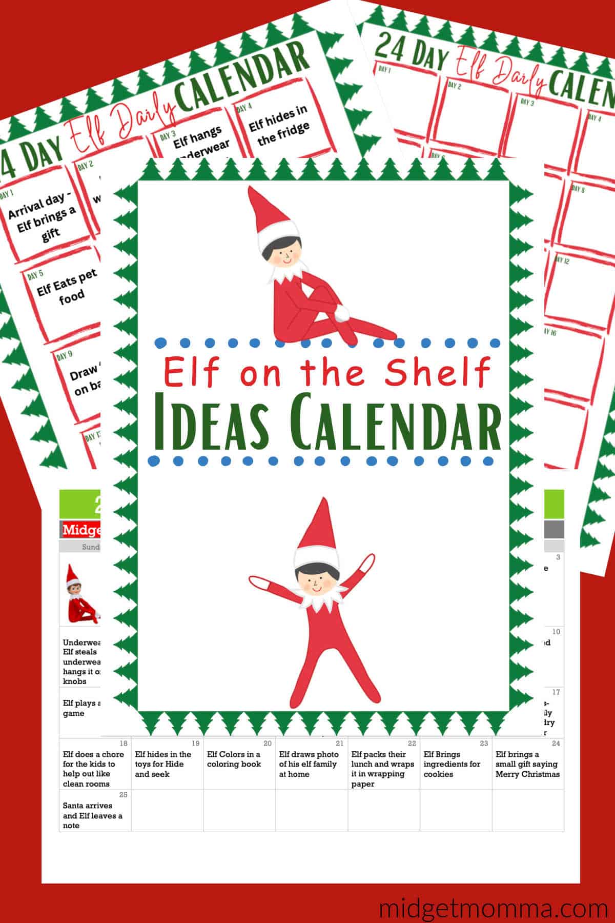 24 days of elf on the shelf ideas calendar