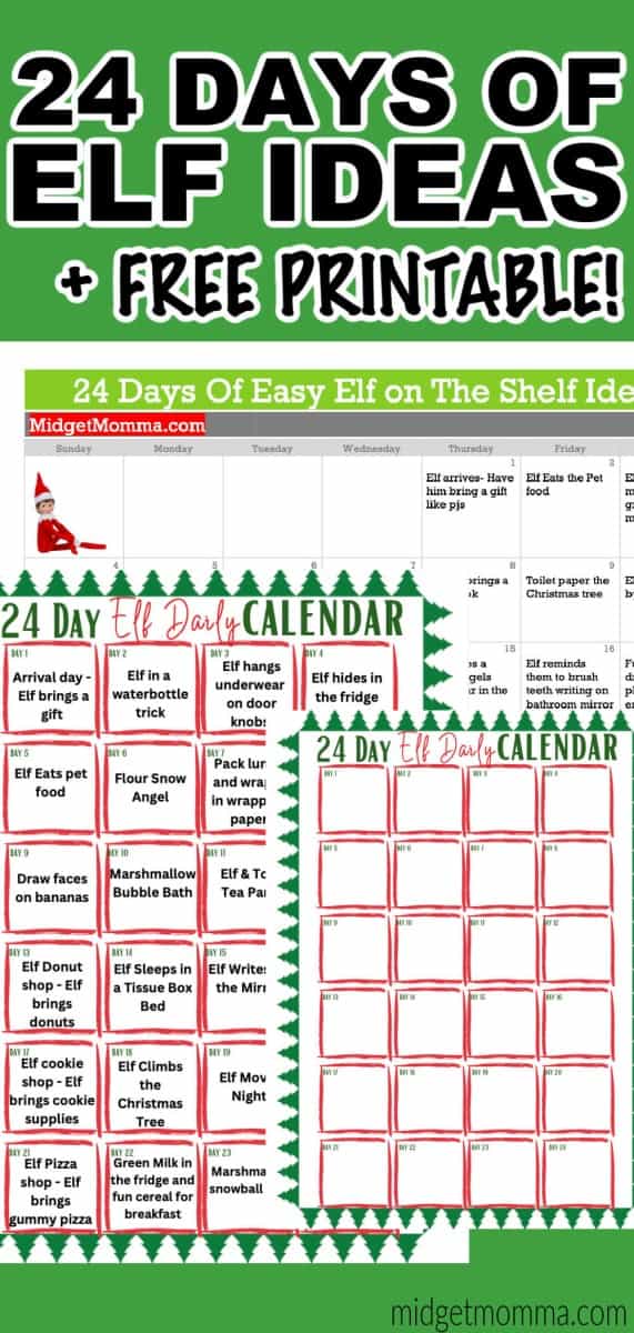 Elf on the Shelf Ideas Calendar Printable