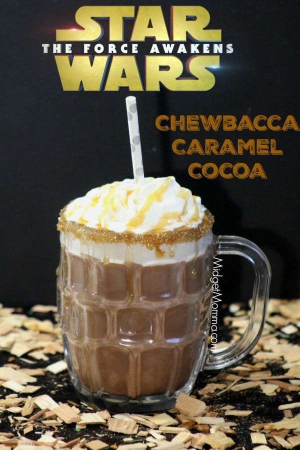 Chewbacca Caramel Hot Chocolate. Made with Ghirardelli chocolate and Ghirardelli caramel. The combination is inspired by Chewbacca from the Star Wars Movies. Star Wars drink, Star Wars food, Star Wars party drink, star wars hot chocolate, star wars character drink.