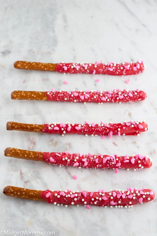Valentine's Day Chocolate Covered Pretzels Rods • MidgetMomma